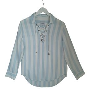 Rails Womens Uli Blue White Striped Lace Up V-Neck Long Sleeve Blouse Small